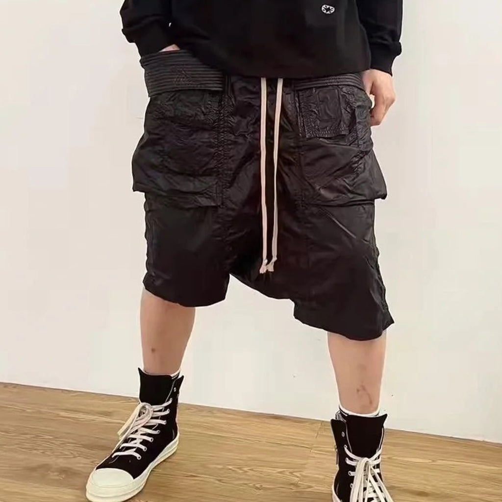 Rick Owens DRKSHDW Men's Spring/summer Retro High Street Thin Black Shorts Workwear Drawstring Pants  Ngvp #8794