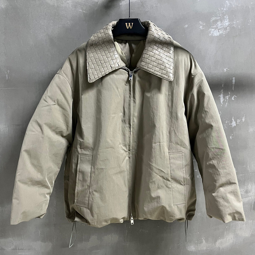 Bottega Veneta Men's Winter Solid Color Lapel Zipper Cotton Twill Long Sleeve Fitted Puffer Down Jacket Ngvp #9766