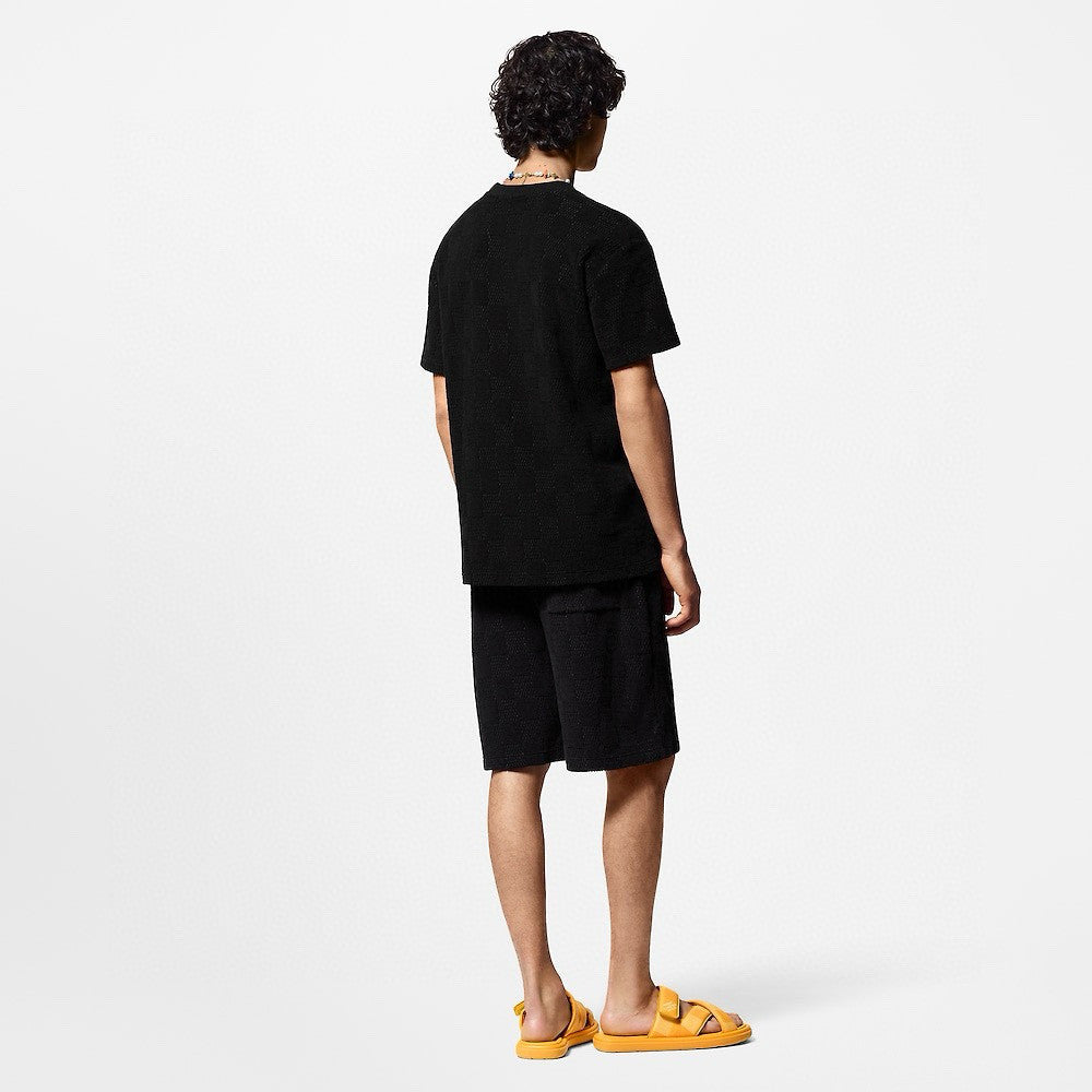 Louis Vuitton Men's Summer Black Embroidered Logo Printed Cotton Short Sleeve T-Shirt Casual Shorts Set Suit #76435