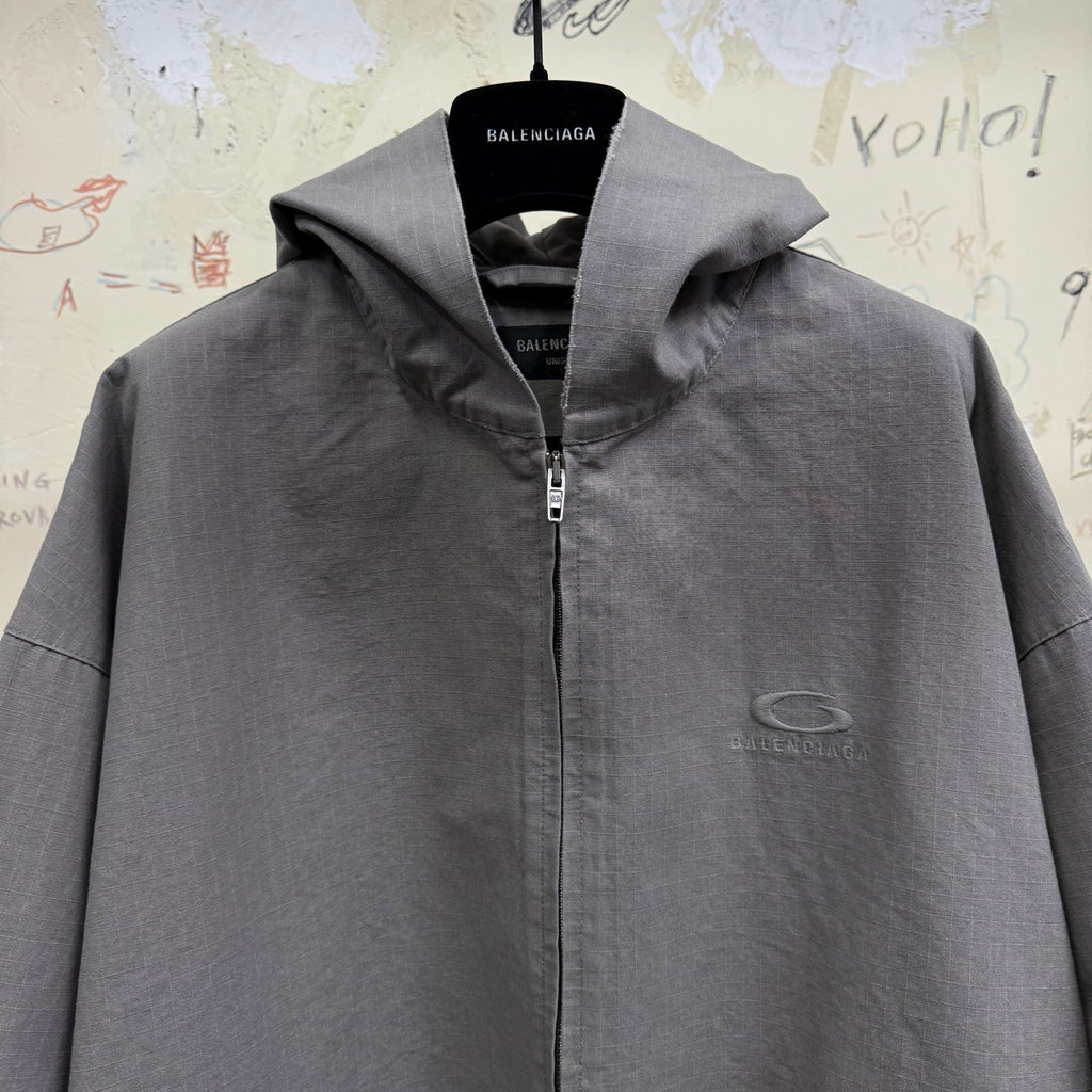 Balenciaga Solid Color Cotton Ripstop Zippered Hooded Long Sleeved Jacket Loose Fit #333080