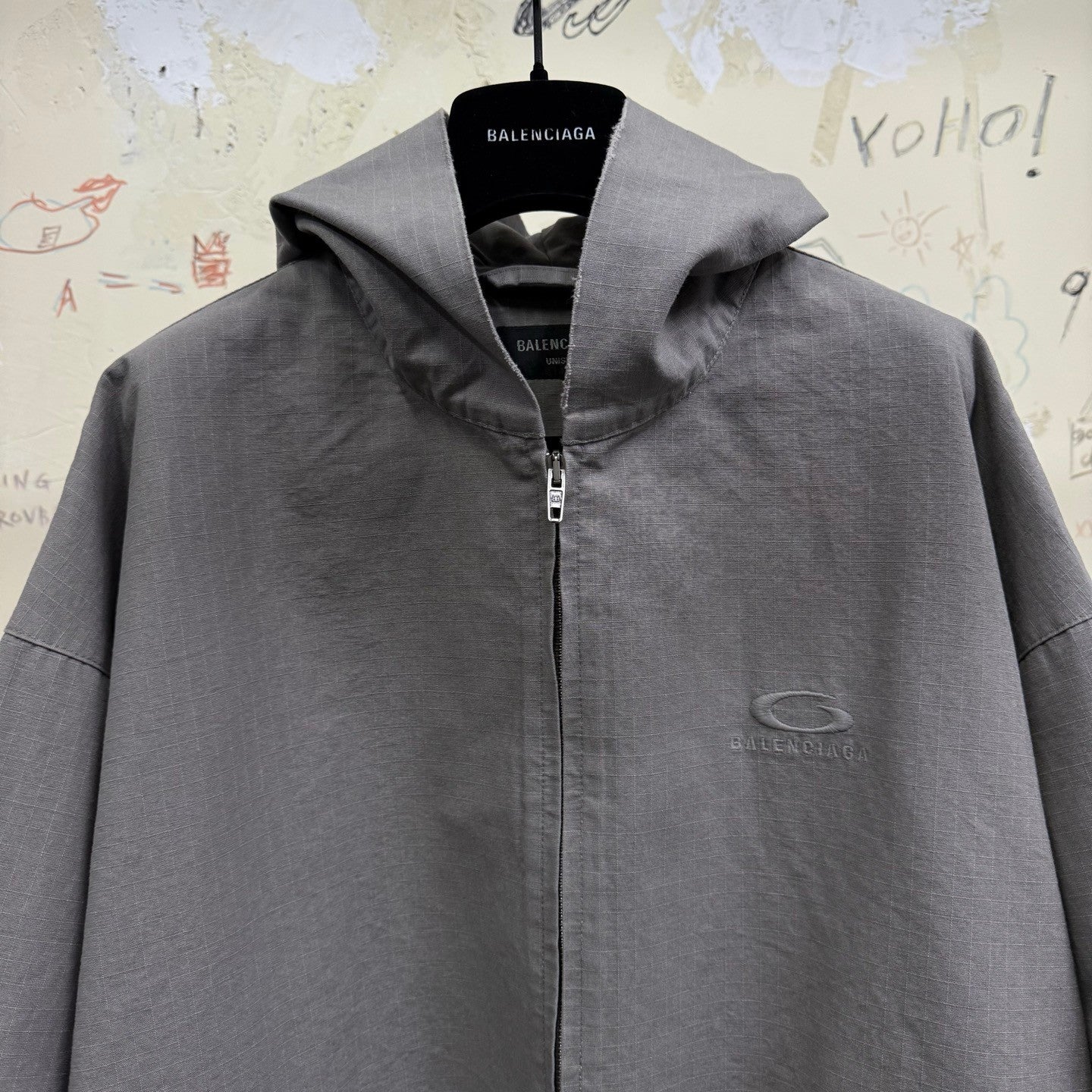 Balenciaga Solid Color Cotton Ripstop Zippered Hooded Long Sleeved Jacket Loose Fit #333080