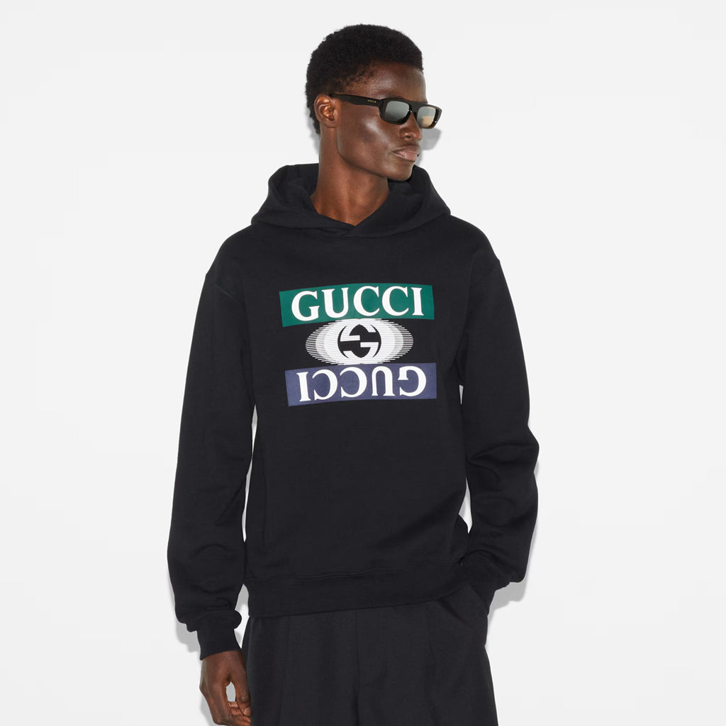 Gucci Cotton Jersey Hooded Sweatshirt Men'S Spring Autumn Fashion Pullover Hoodie Black Logo Print Hooded Sweatshirt #81152