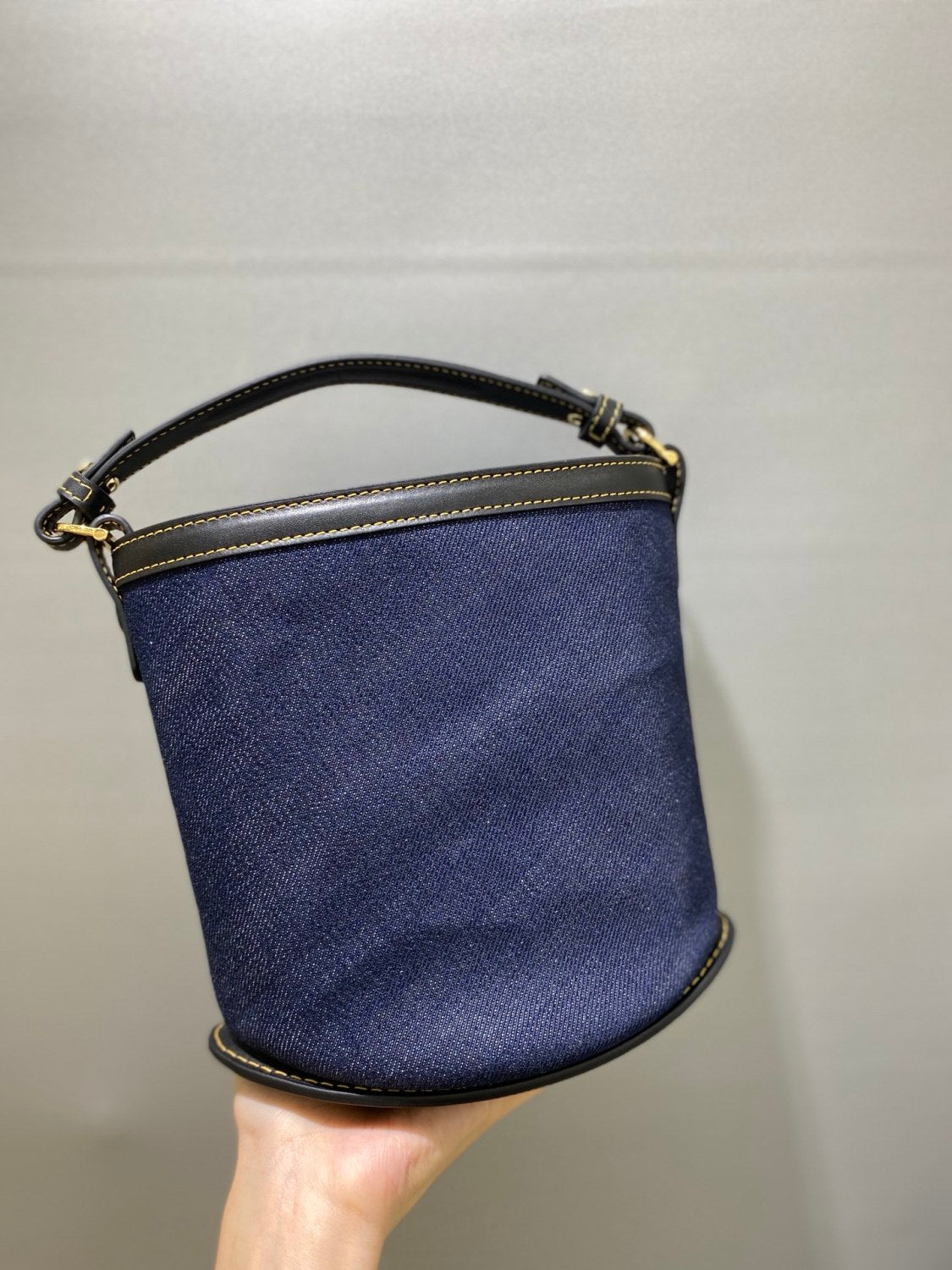 Delvaux Pin Bucket Women's Outer Stitching Solid Color Denim Patchwork Leather Tote Shoulder Bag Bags #76453