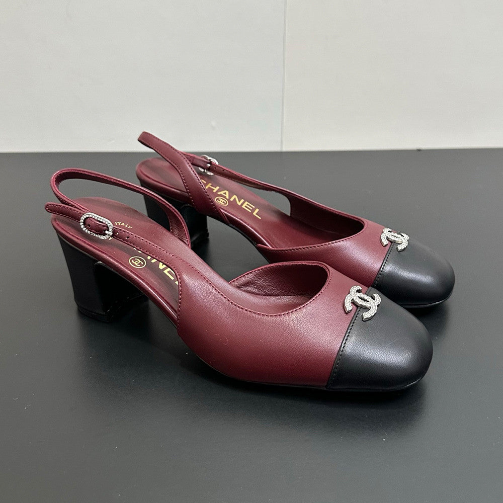 Chanel 6cm Heel Height Double C Thick Heel Back Hollow Color Block Stitching High Heel Sandals #333238