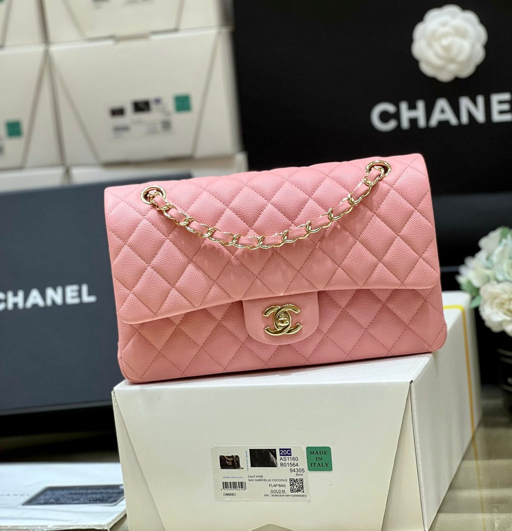 Chanel CF22 Spring/summer Women's Pink Lychee Leather Bags 24k Gold Plated Flap Classic Collection Bag #81254