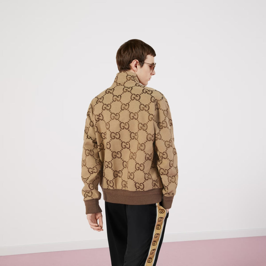 Gucci Men's Spring And Autumn GG Full Print Canvas Long Sleeve Standing Collar Fit Solid Color Jacket #5161