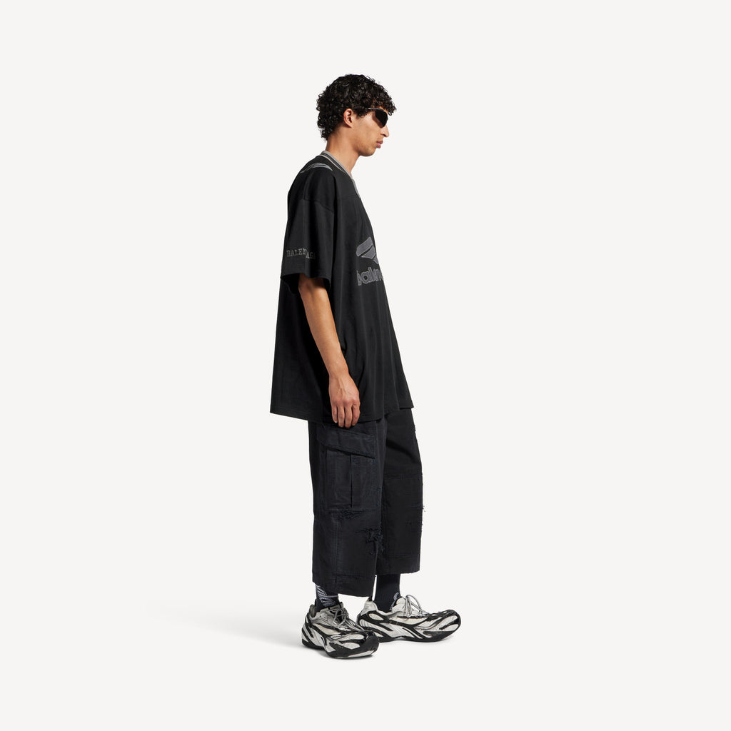 Balenciaga Top-Quality Version Men's 3b Football V-neck T-shirt Oversized Black Anthracite  #336374