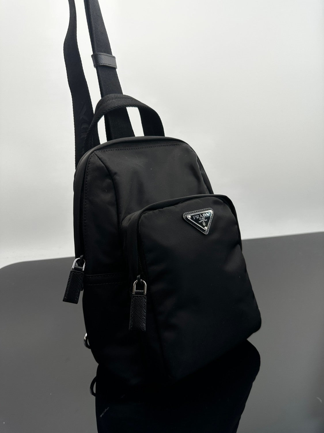 Prada Men's Solid Color Fashion Casual Triangle Logo Recycled Nylon Backpack Bags #78271