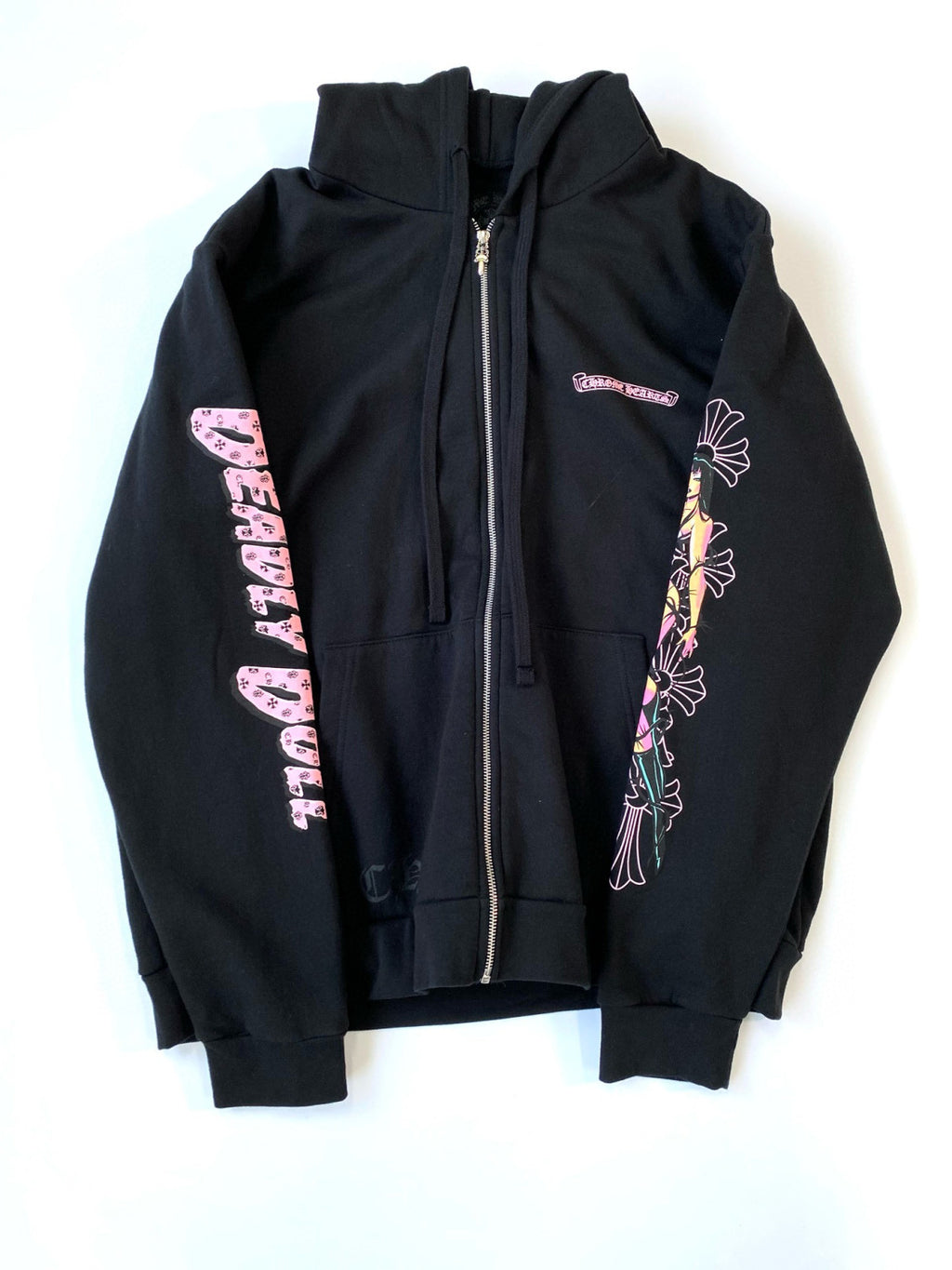 Chrome Hearts Men's Fall/Winter Fan Cross Graffiti Print Black Hooded Zipper Jacket #97956
