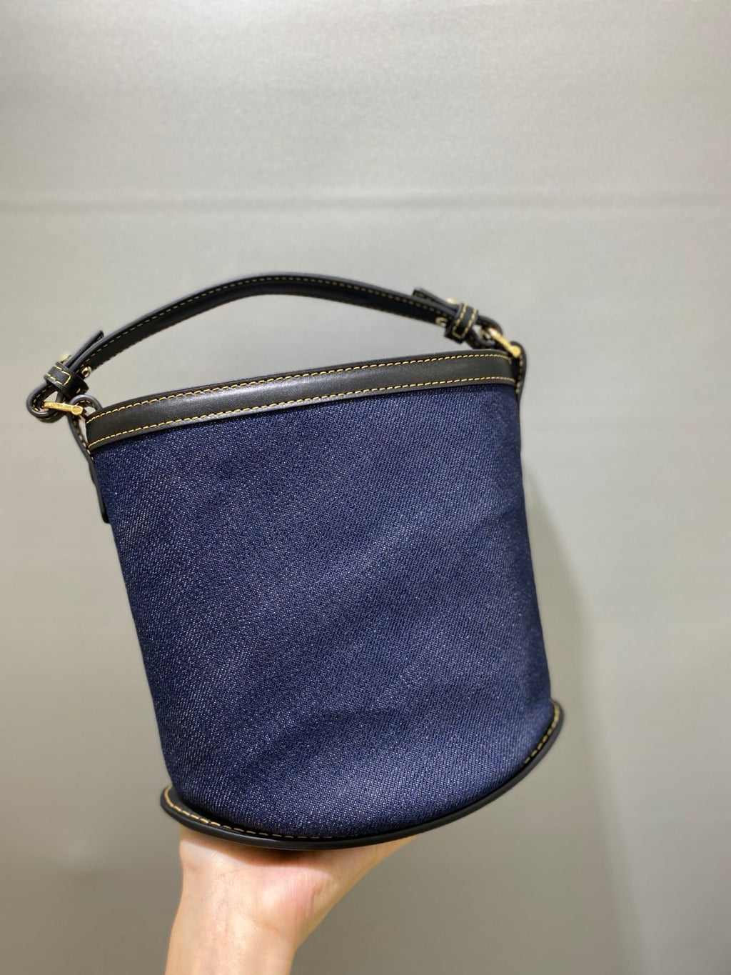 Delvaux Pin Bucket Women's Outer Stitching Solid Color Denim Patchwork Leather Tote Shoulder Bag Bags #76453