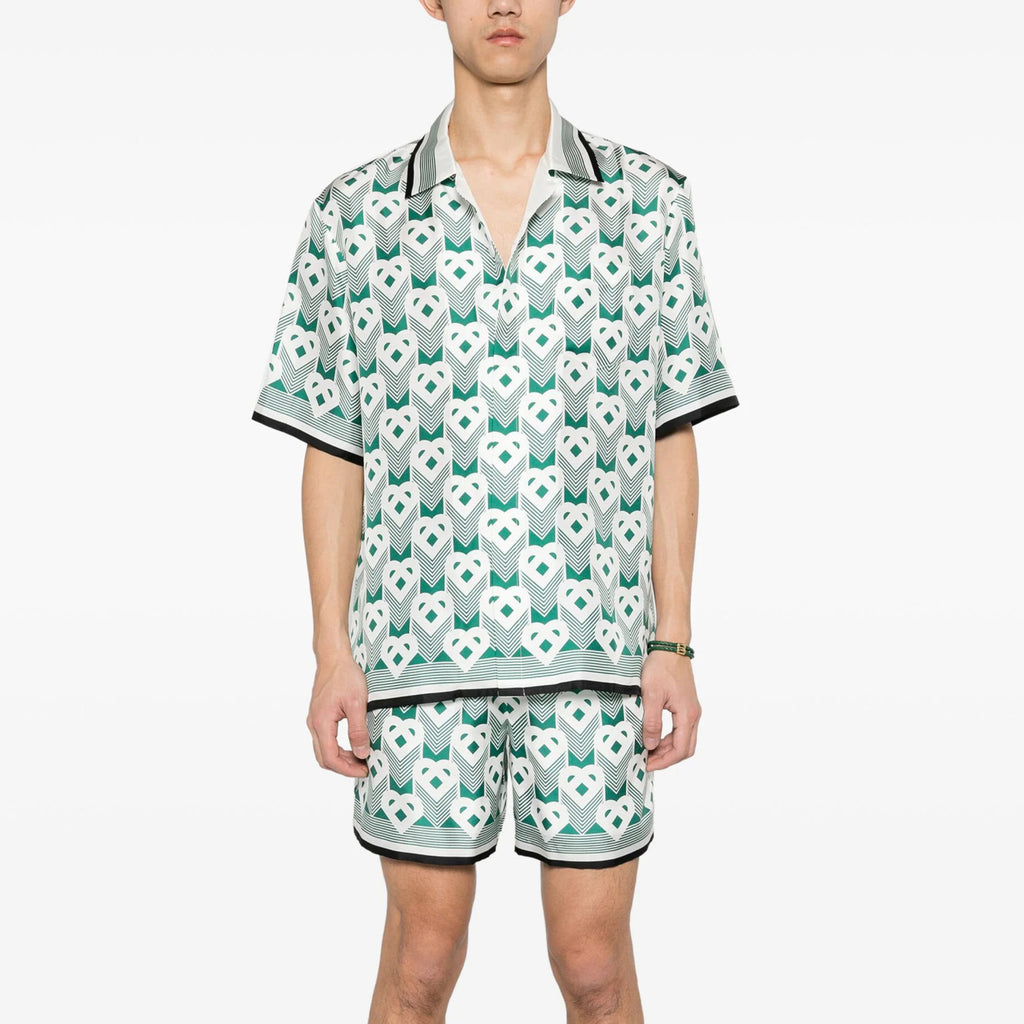 Casablanca Men's Summer Gradient Heart Printed Silk Short Sleeve Shirt Casual Elastic Lace-Up Shorts Ngvp  #8677