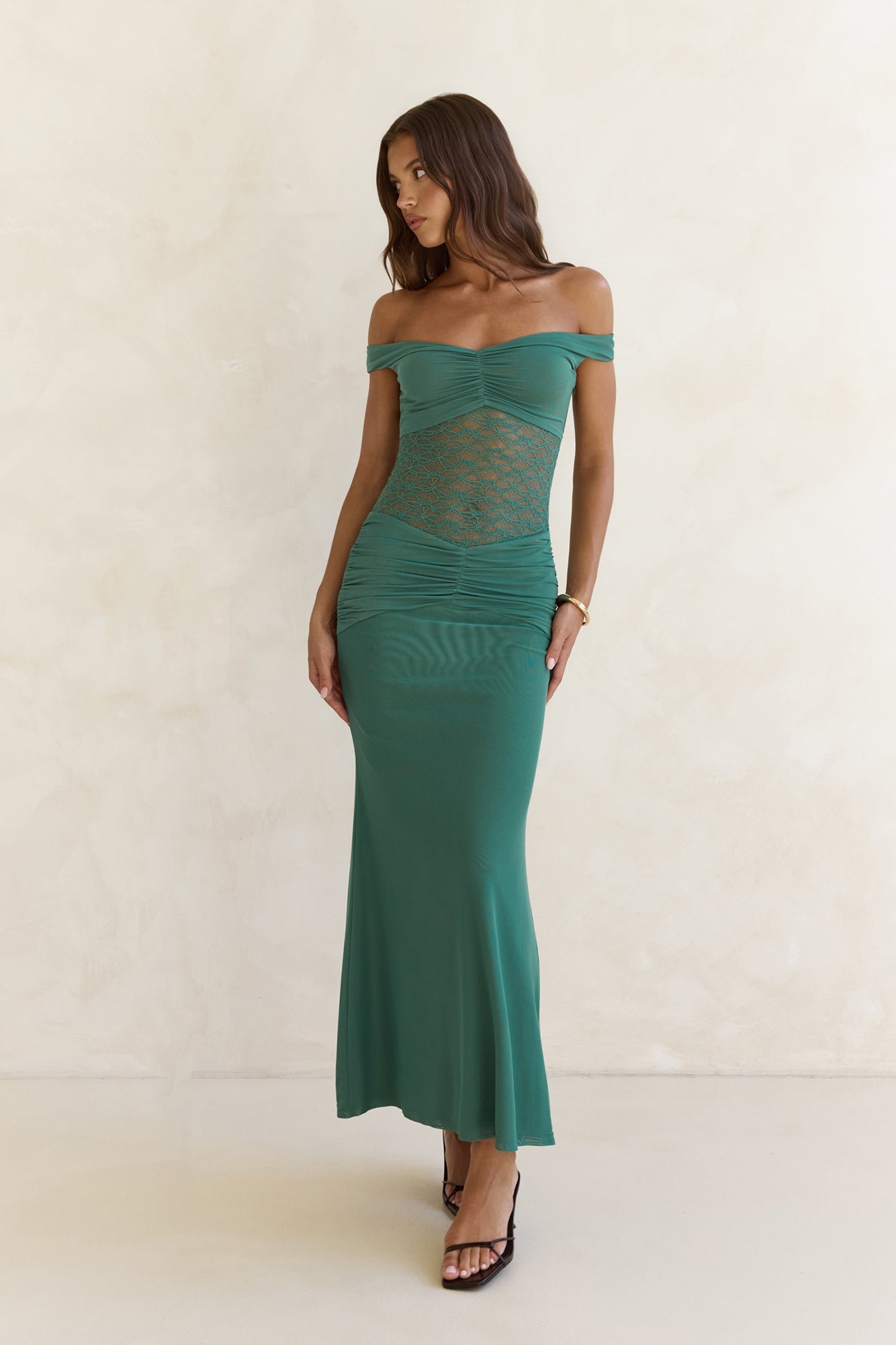 Always Dreaming Lace Off Shoulder Maxi Dress Teal