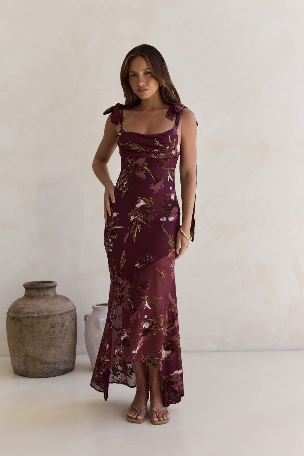 Night Garden Maxi Dress Burgundy