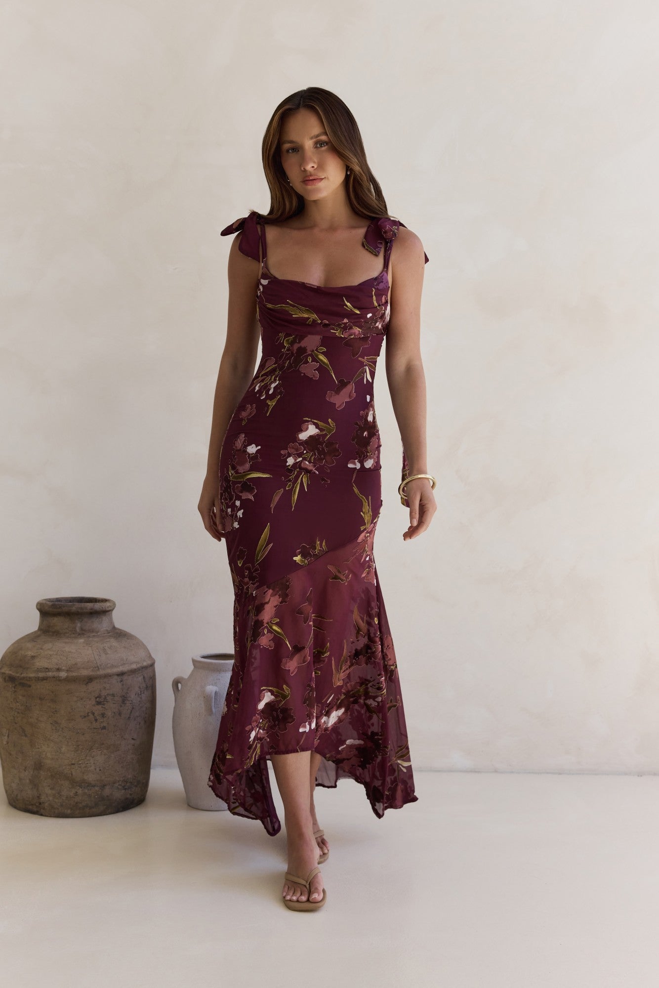 Night Garden Maxi Dress Burgundy