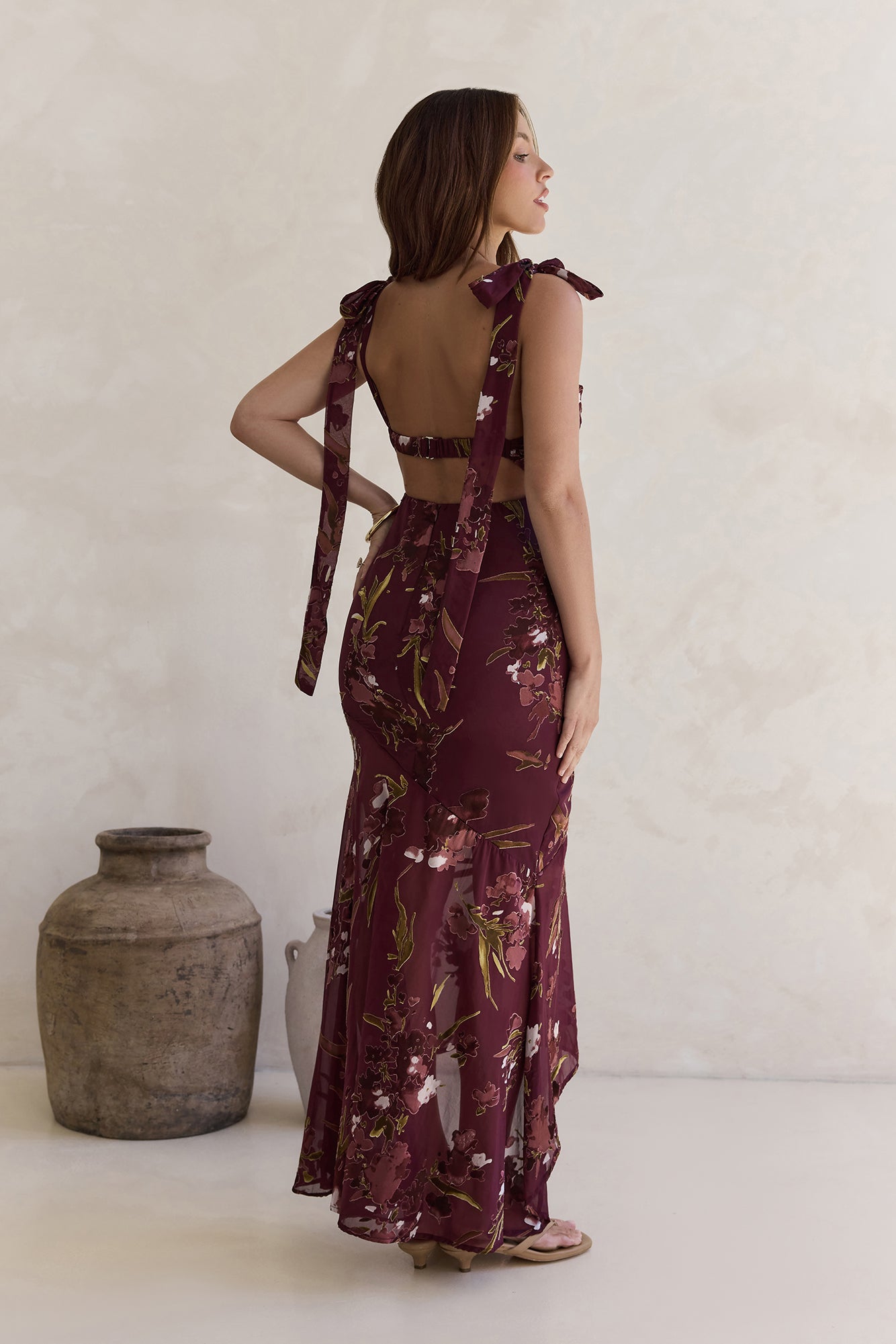 Night Garden Maxi Dress Burgundy