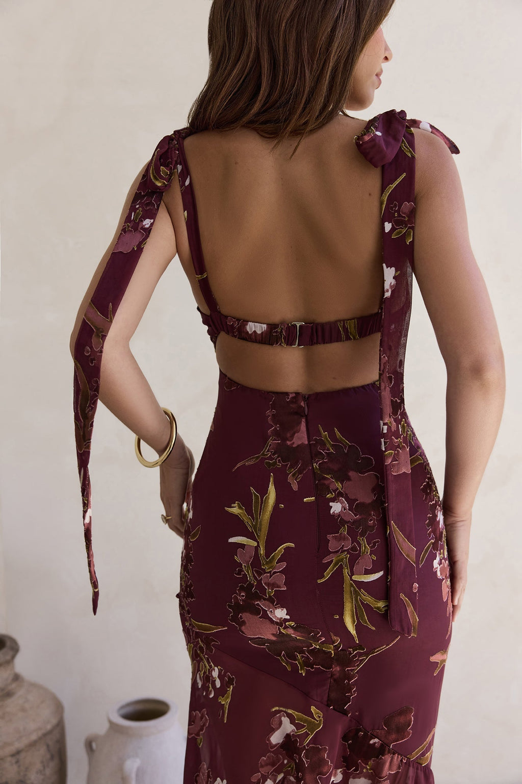 Night Garden Maxi Dress Burgundy