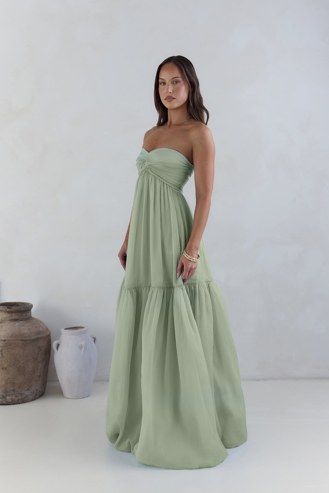 Unforgettable Style Strapless Maxi Dress Sage