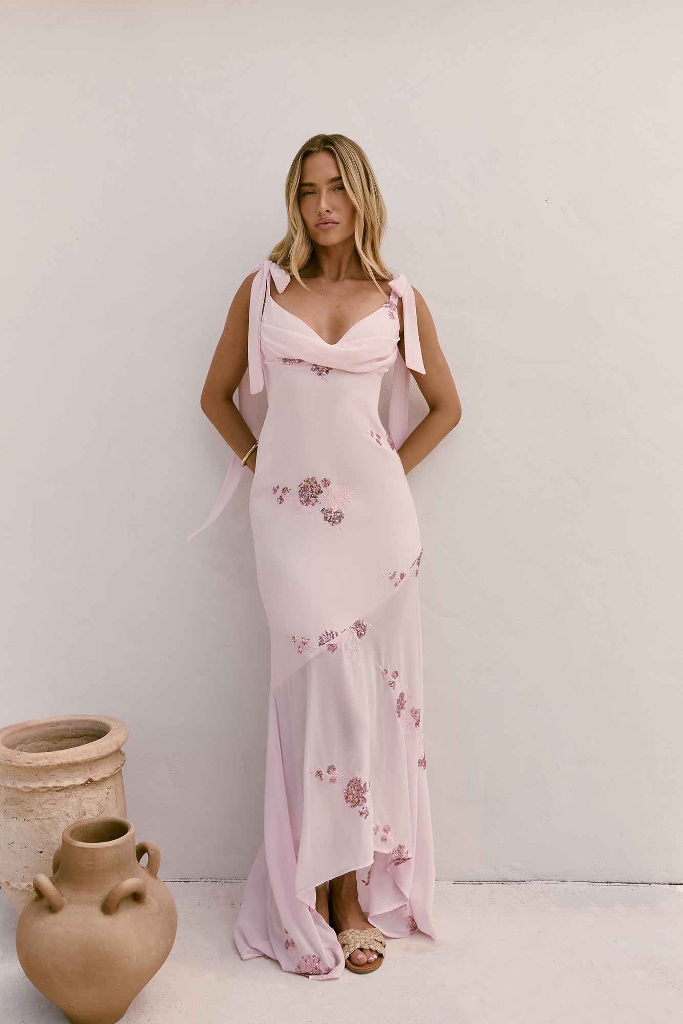 Shining Blooms Sequin Maxi Dress Pink