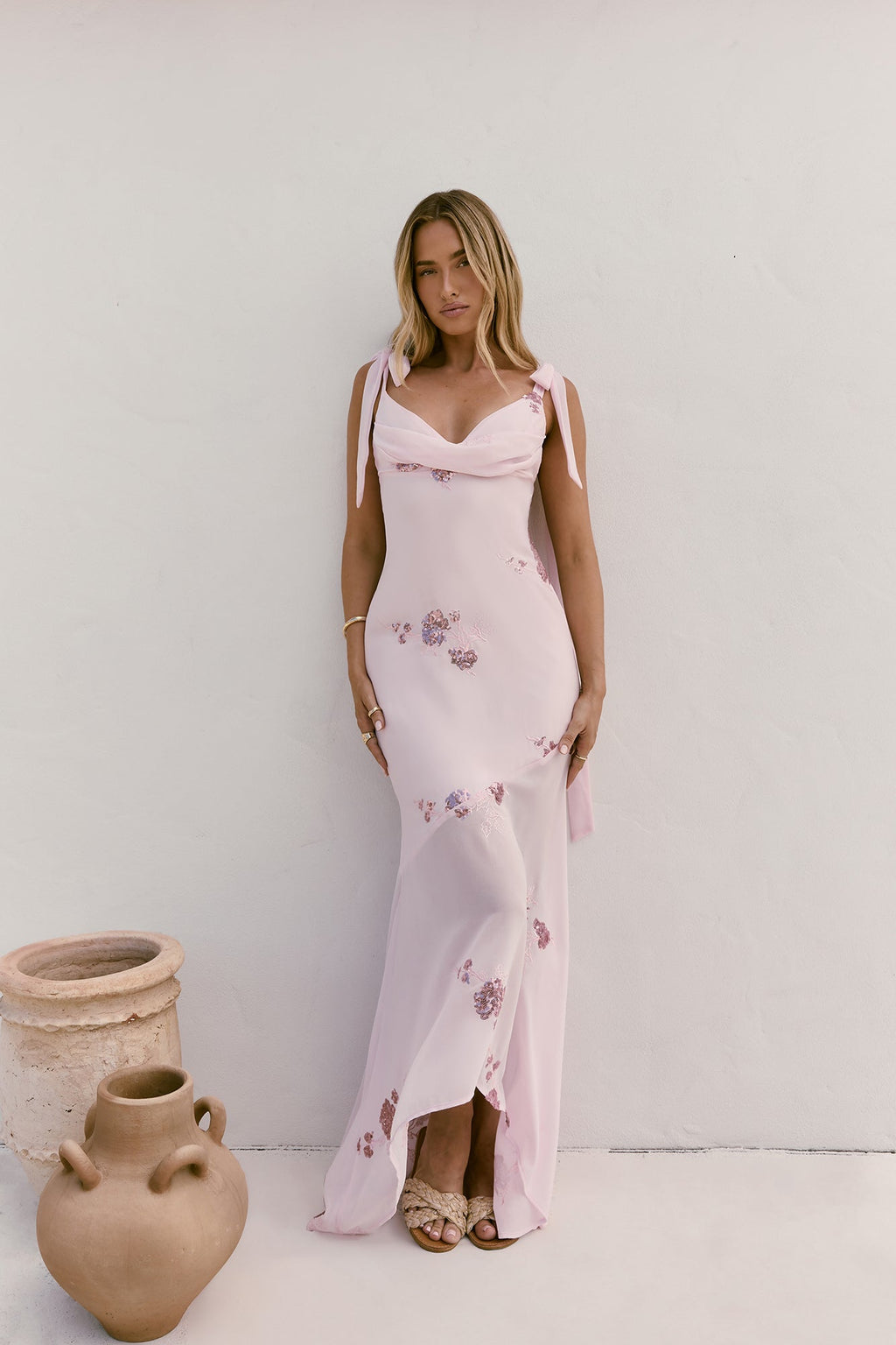 Shining Blooms Sequin Maxi Dress Pink