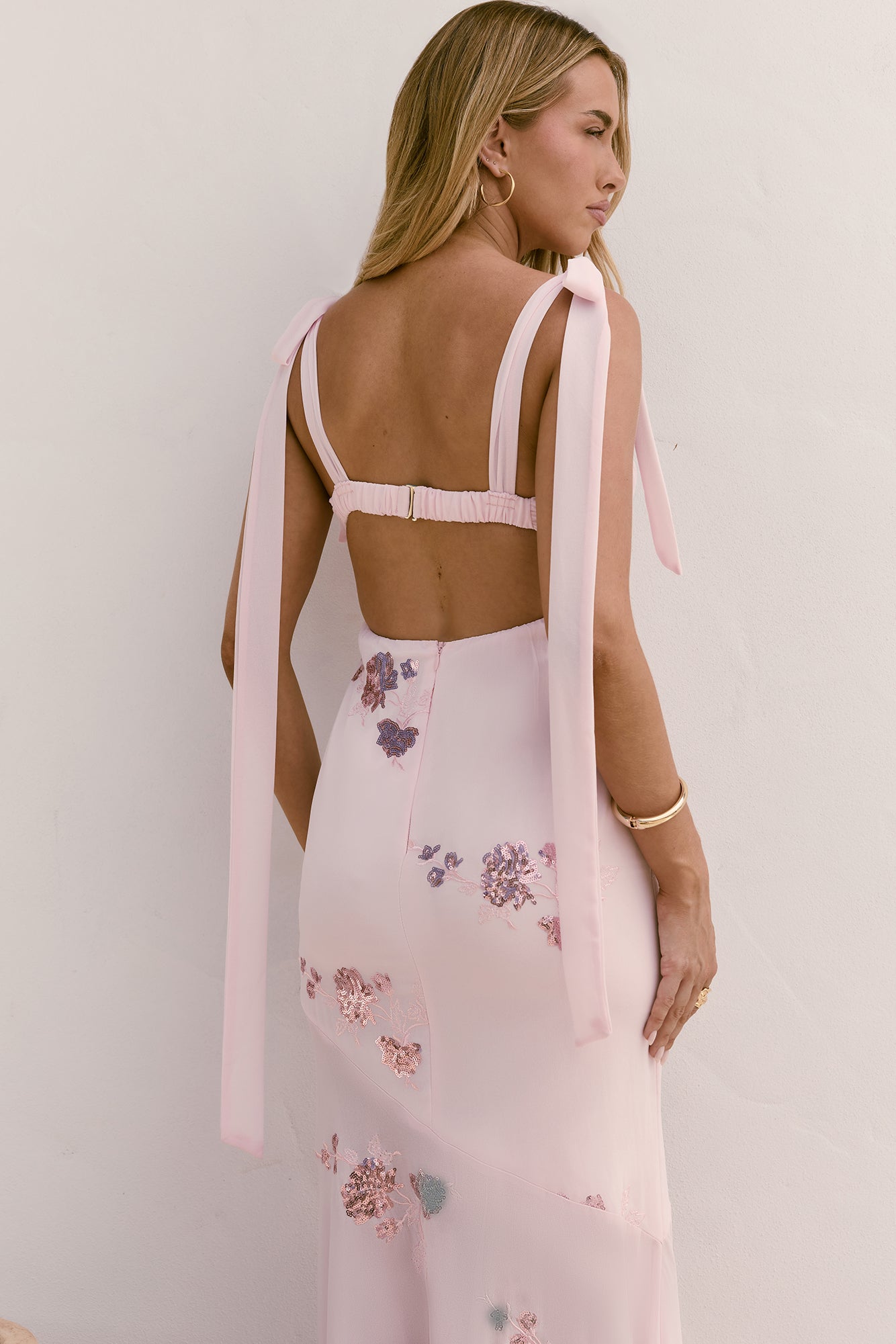 Shining Blooms Sequin Maxi Dress Pink