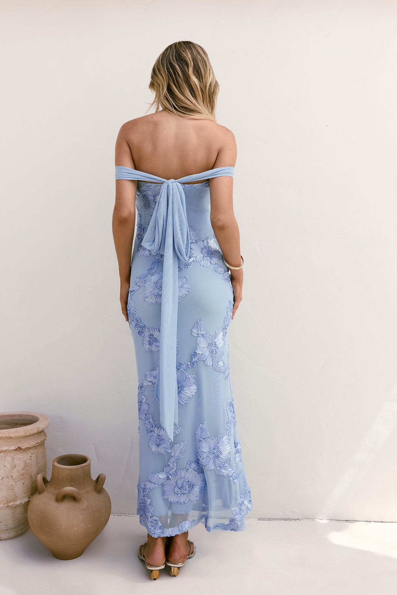 Day After Day Off Shoulder Maxi Dress Blue