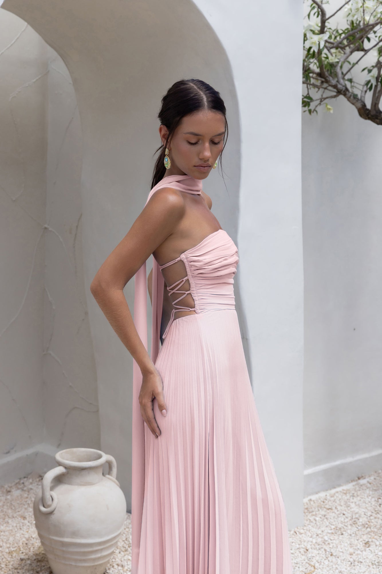 Rosewater Roads Strapless Maxi Dress Blush