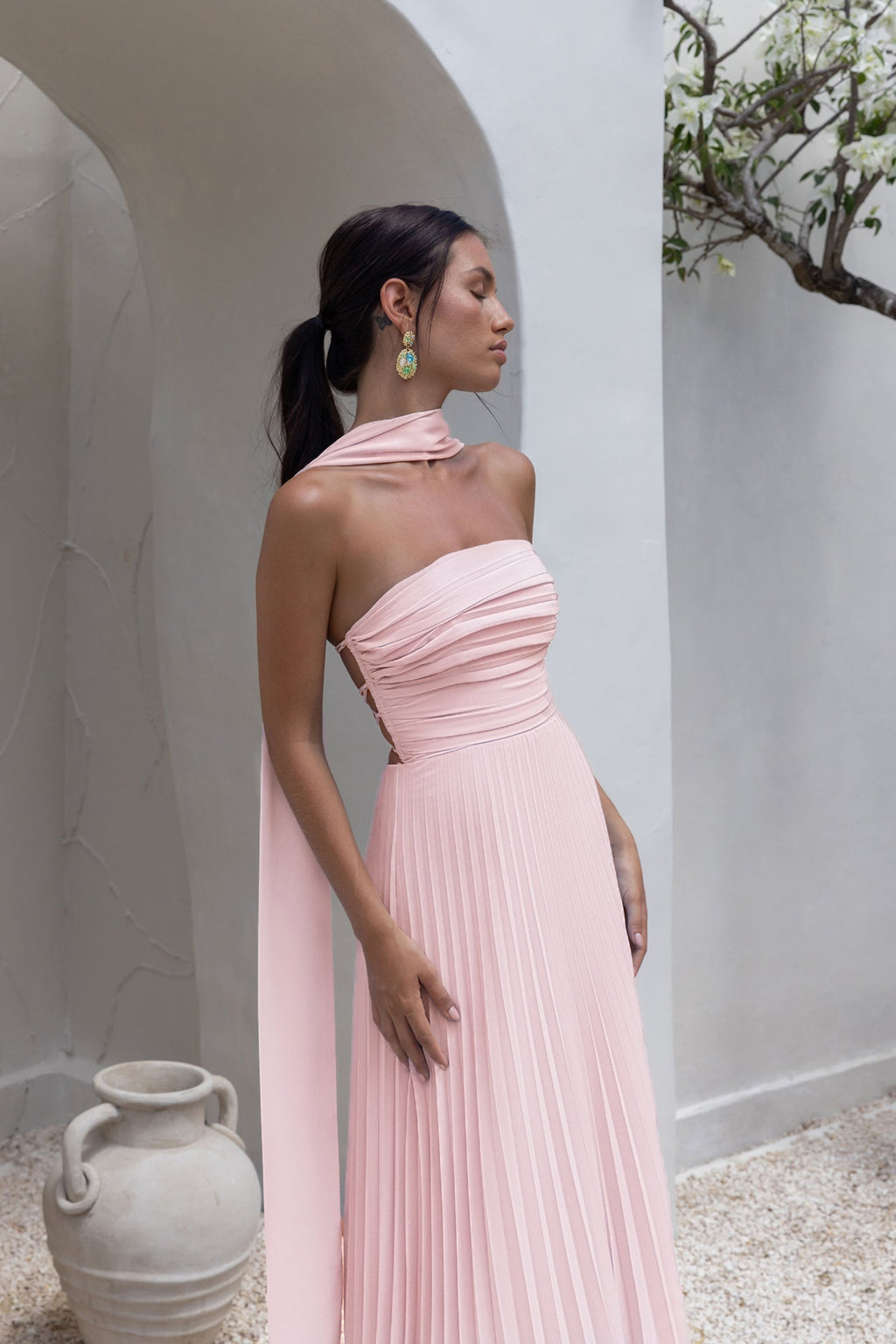 Rosewater Roads Strapless Maxi Dress Blush