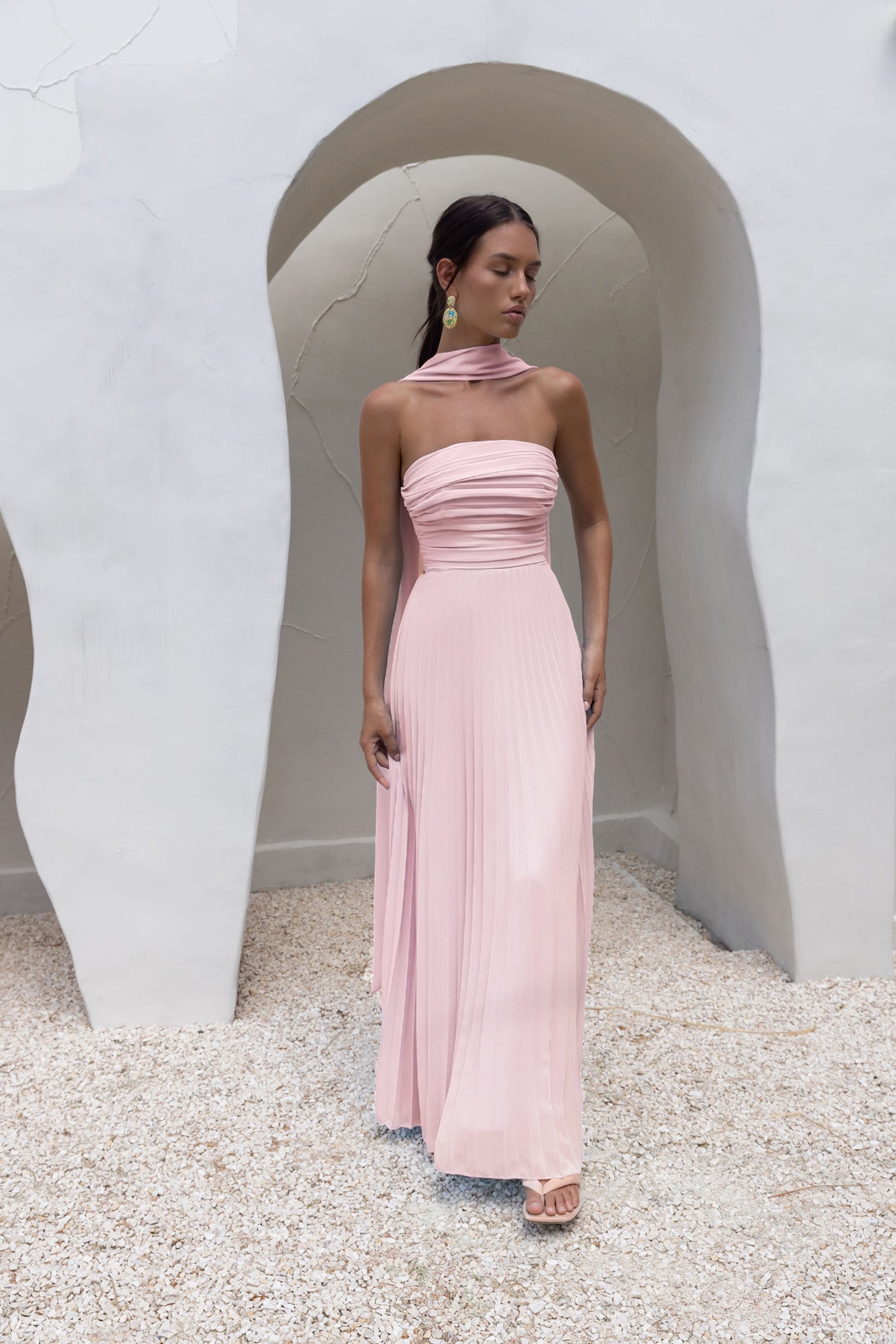 Rosewater Roads Strapless Maxi Dress Blush