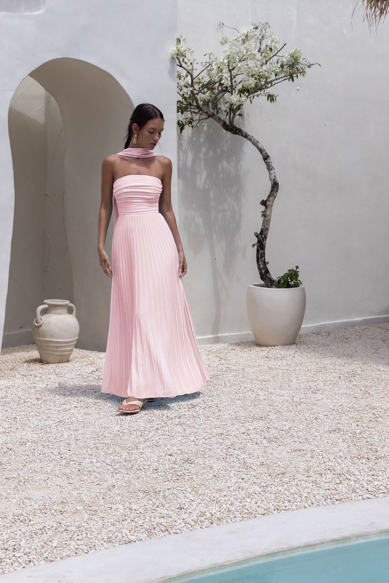 Rosewater Roads Strapless Maxi Dress Blush