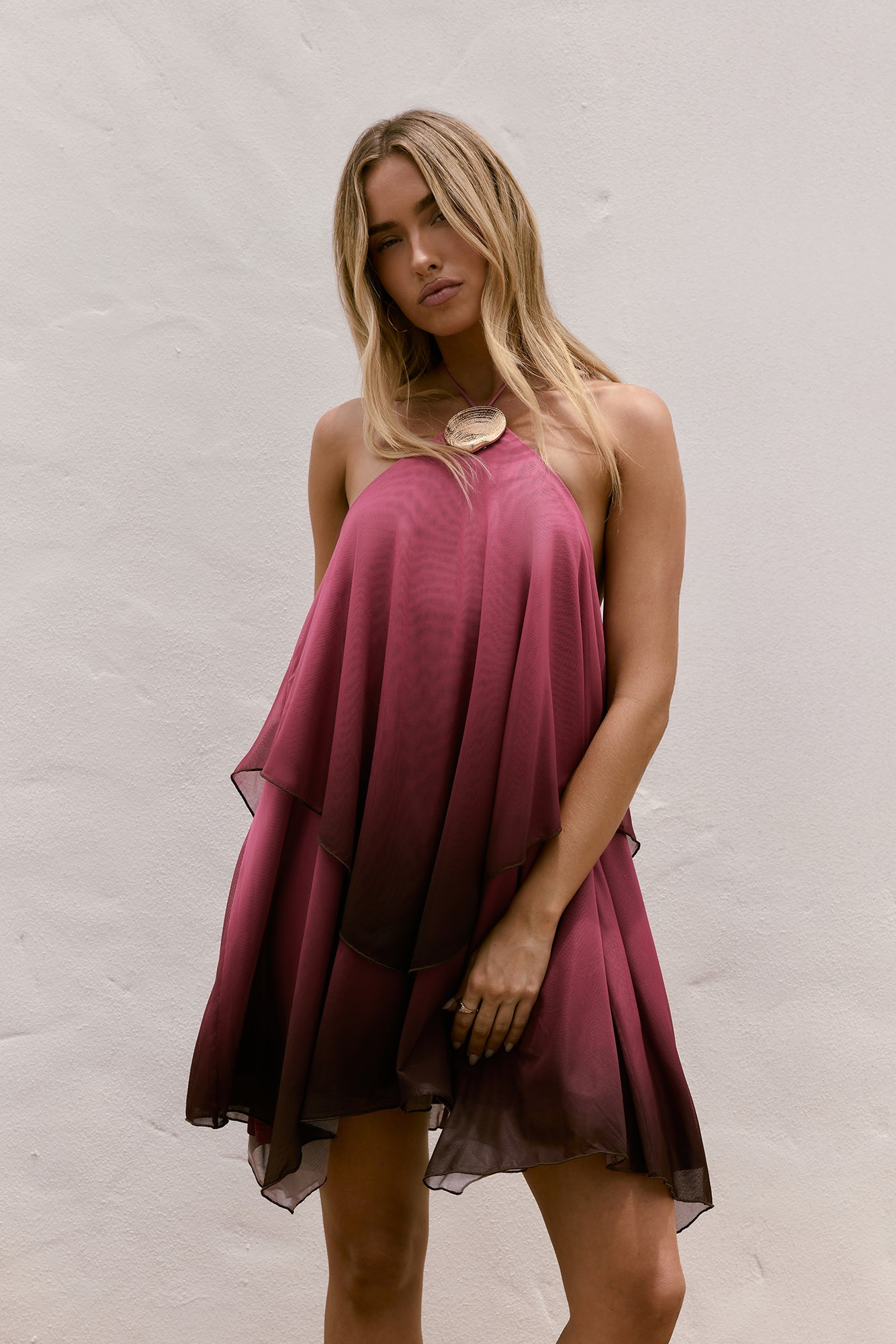 Lost In Wonder Halter Mini Dress Pink Ombre
