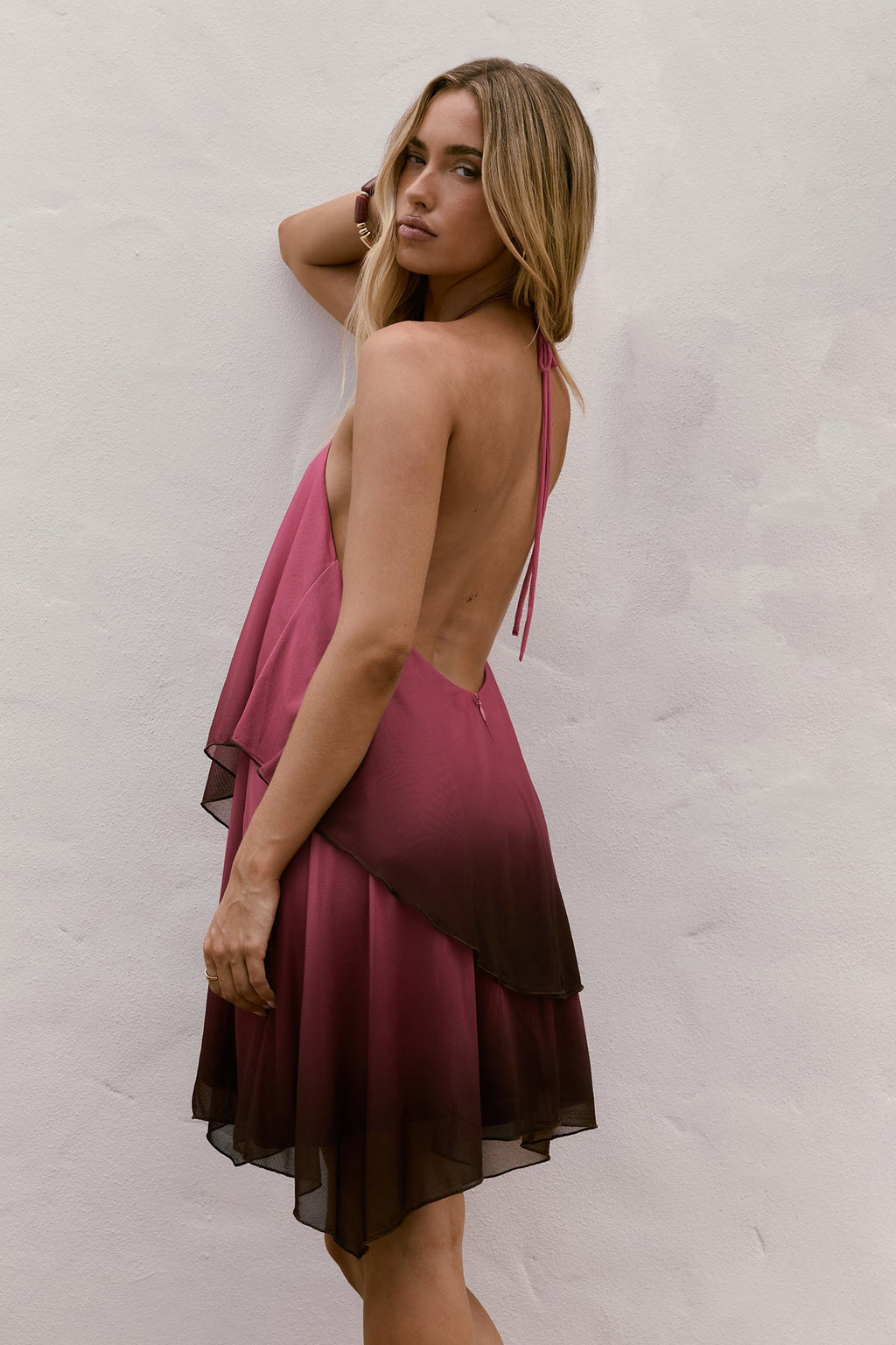 Lost In Wonder Halter Mini Dress Pink Ombre