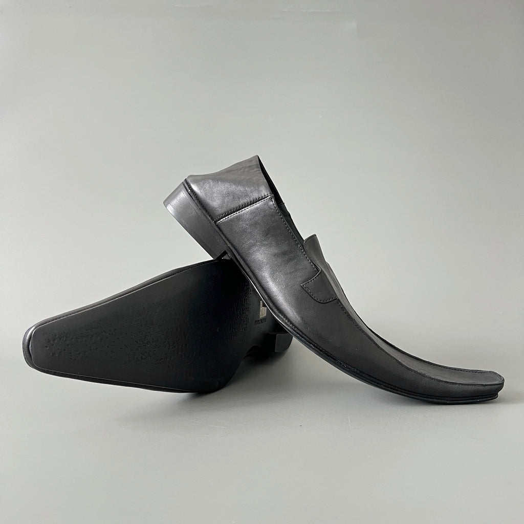 Balenciaga Men's Spring Summer Square Pointed Toe Cow Leather Shoes Horseshoe Heel High Street Trend Warped Toe Loafers Ngvp #1591