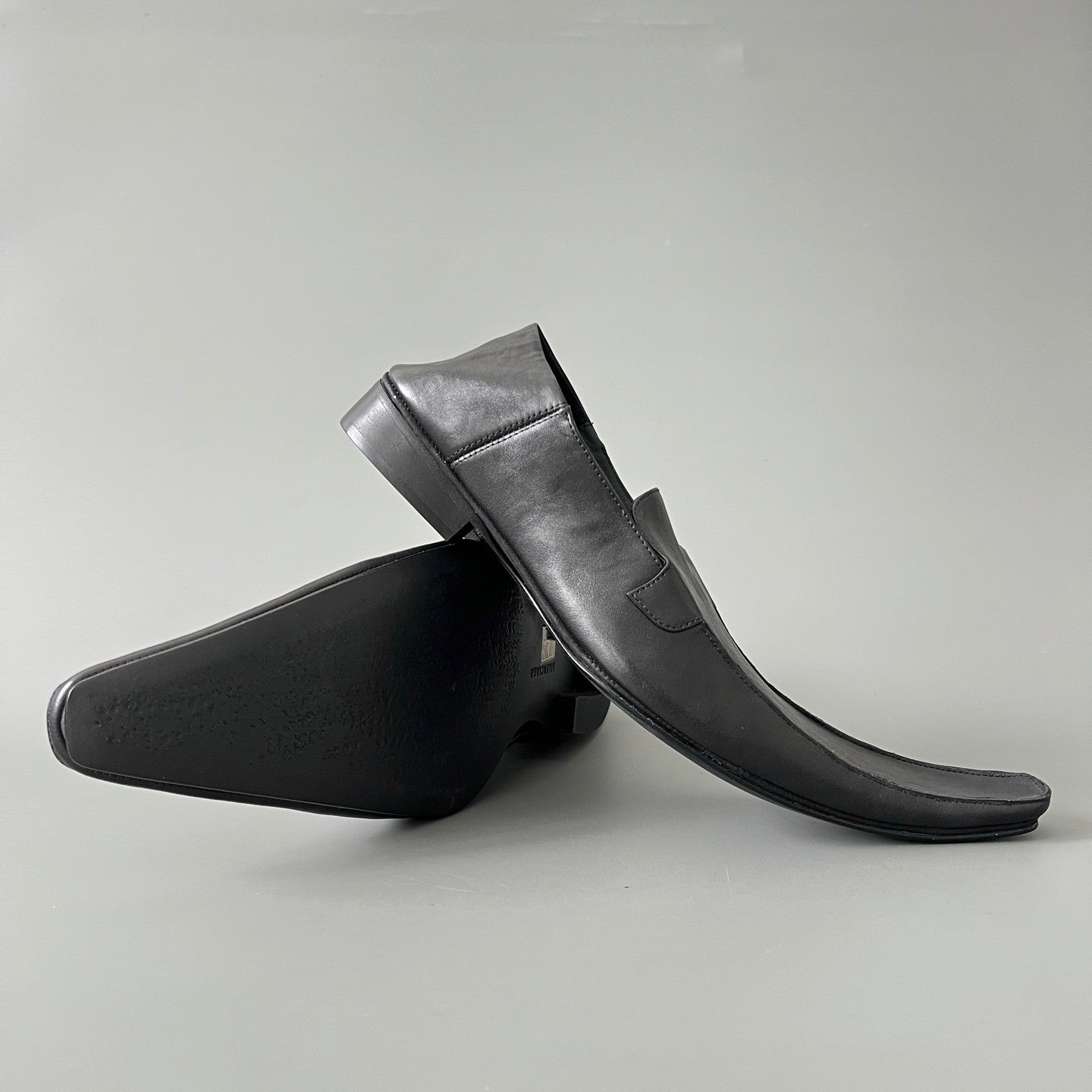 Balenciaga Men's Spring Summer Square Pointed Toe Cow Leather Shoes Horseshoe Heel High Street Trend Warped Toe Loafers Ngvp #1591