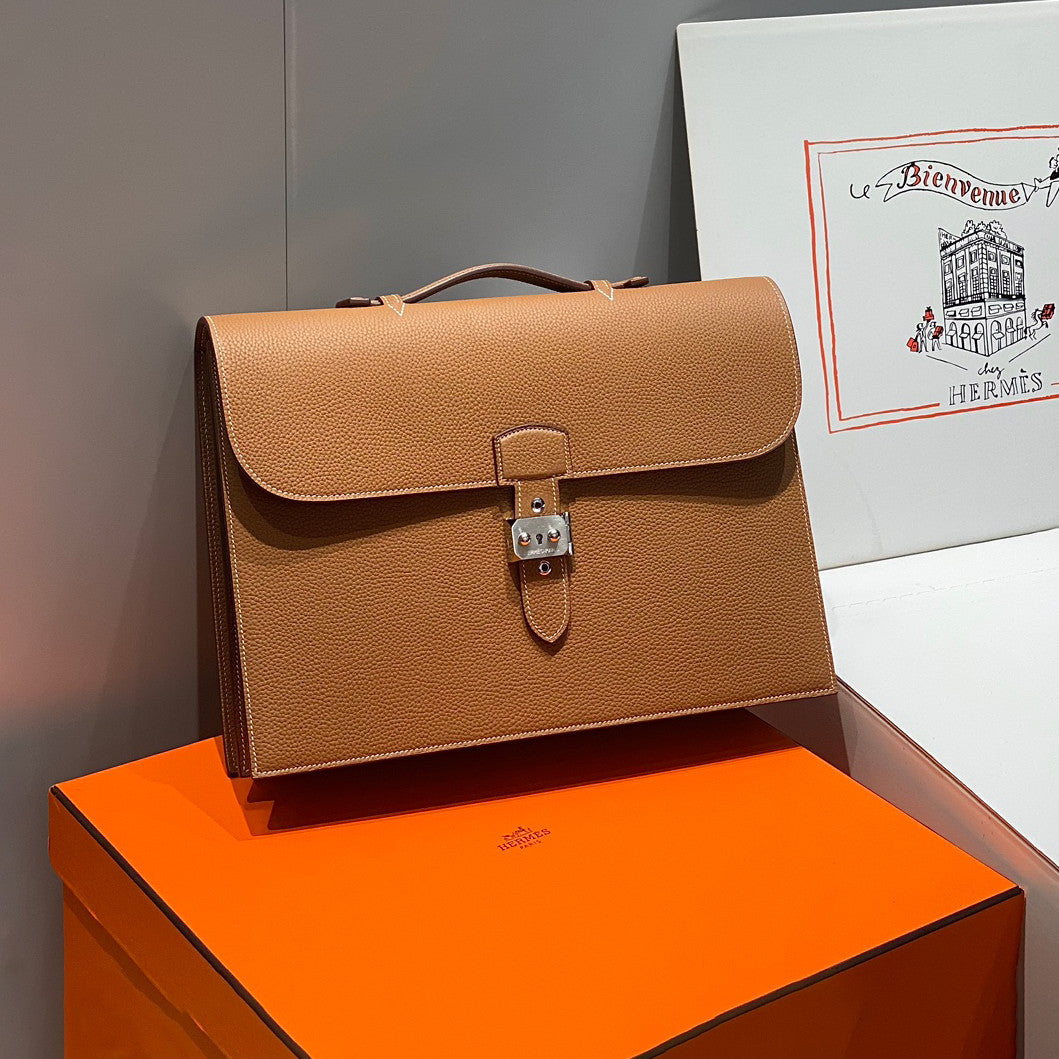 Hermes Men's Fashion Classic Solid-Color Leather Business Briefcase Handbag Bag Bags H033630CB37 #78599