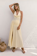 Dancing Skies Mesh Halter Maxi Dress Yellow