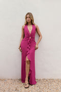 Sea Glass Nights Halter Maxi Dress Fuchsia