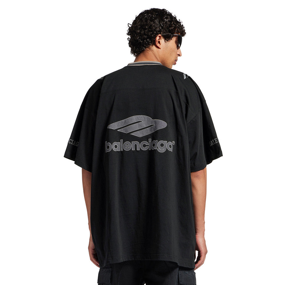 Balenciaga  Men's 3b Football V-neck T-shirt Oversized in Dark Navy red #334655