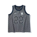 Amiri Men's Summer Blue Denim Jacquard Fabric Crew Neck Sleeveless T-Shirt #77699