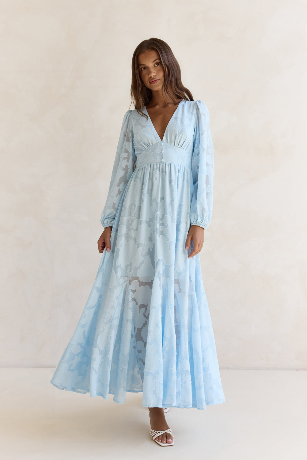 Time Floats By Long Sleeve Maxi Dress Blue