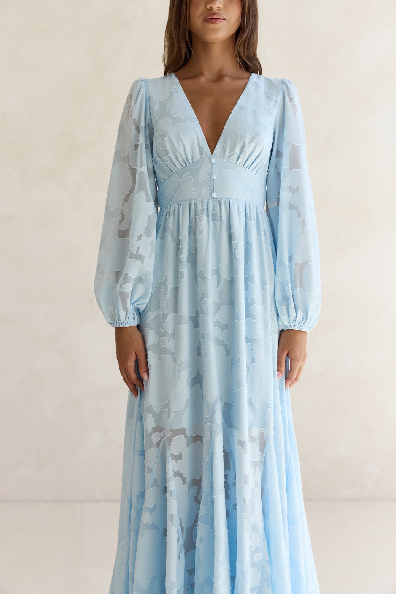 Time Floats By Long Sleeve Maxi Dress Blue