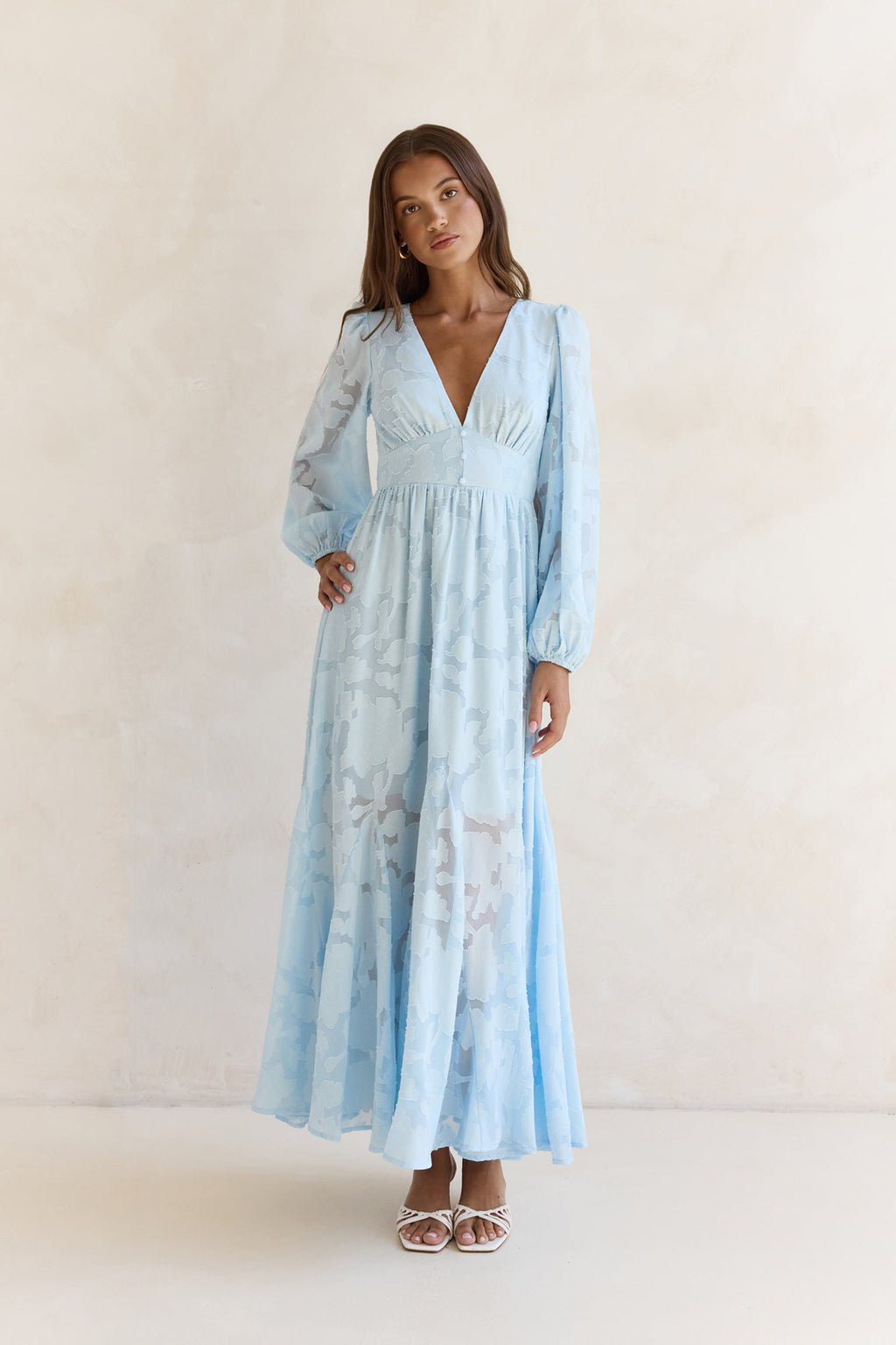 Time Floats By Long Sleeve Maxi Dress Blue