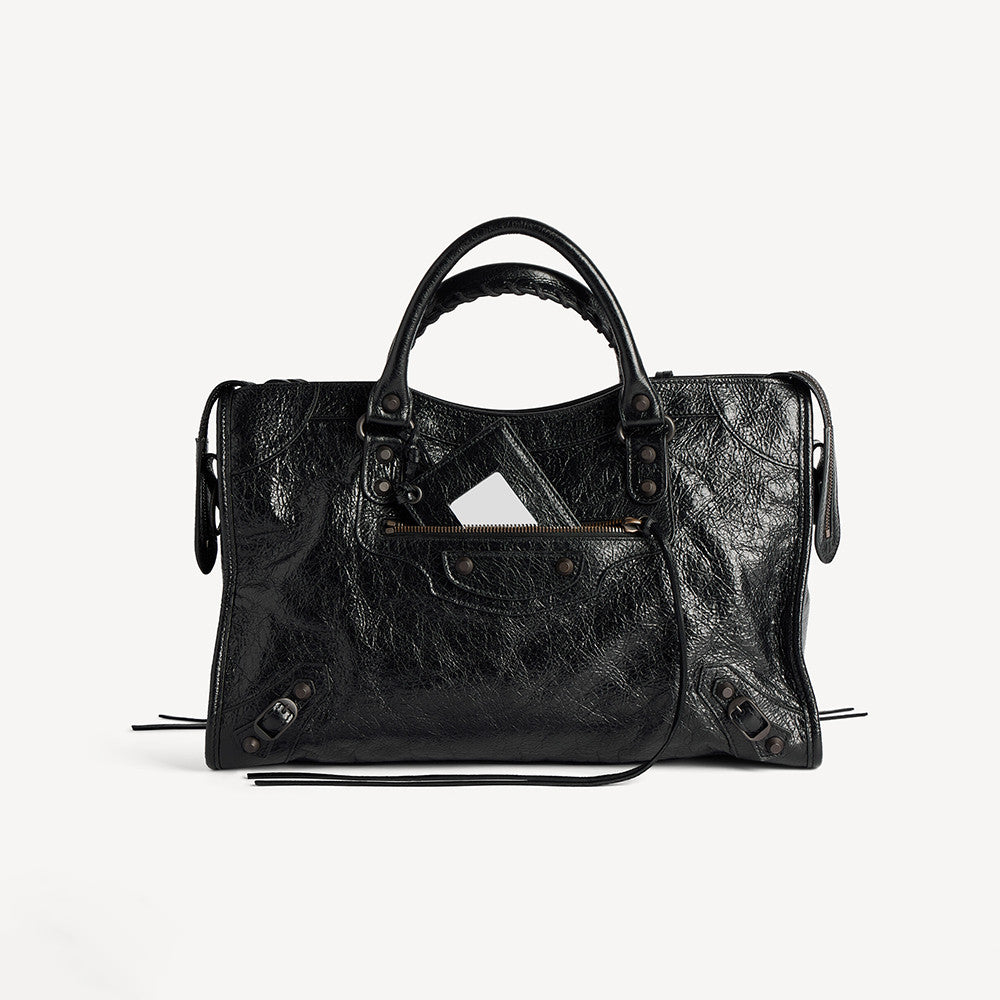 Balenciaga Le City Medium And Small Handbags Silver And Black Accents Imported Lambskin Biker Bag Riveted Tote Crossbody Bags #84168A