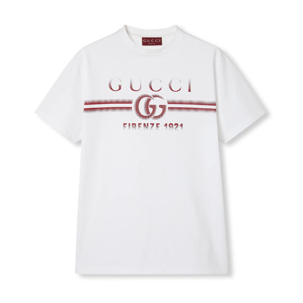 Gucci Men's Summer Letter Logo Print White Round Neck Short Sleeve T-Shirt #72297