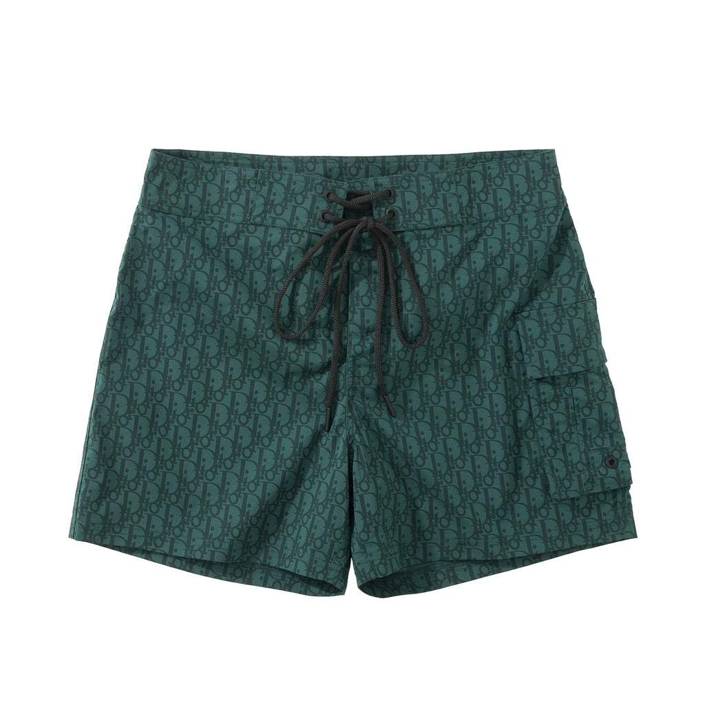 Dior Men's Summer Solid Color Logo Monogram Full Print Drawstring Tie Polyester Shorts Pants #99723