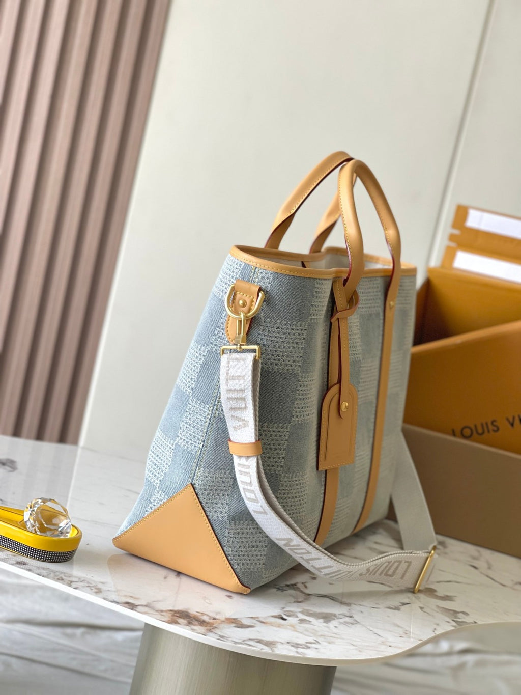 Louis Vuitton Weekend Tote Men's And Women's Solid Colour Detachable Adjustable Shoulder Strap Checkerboard Checkerboard Printing Denim Shoulder Handbag Tote Bag Bags #76851