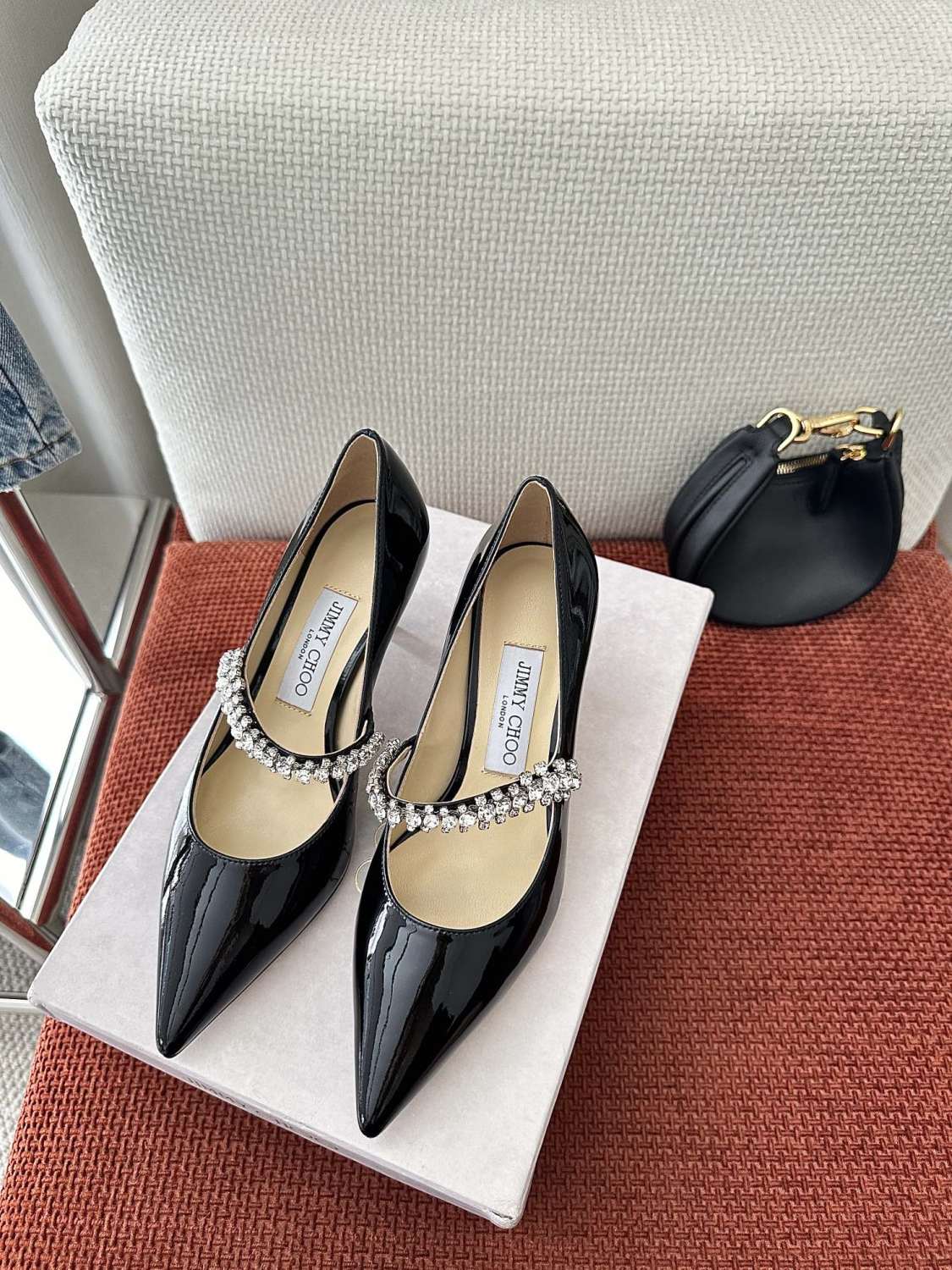 JIMMY CHOO BING PUMP 65 Women's Summer Solid Color Crystal Decorated Patent Leather High Heels Shoes #77334