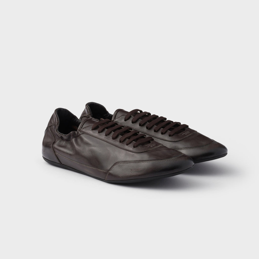 Prada Men's And Women's Spring/fall Fashion Classic Round Toe Lace Up Solid Color Leather Low Top Flat Sneakers Shoes #79215