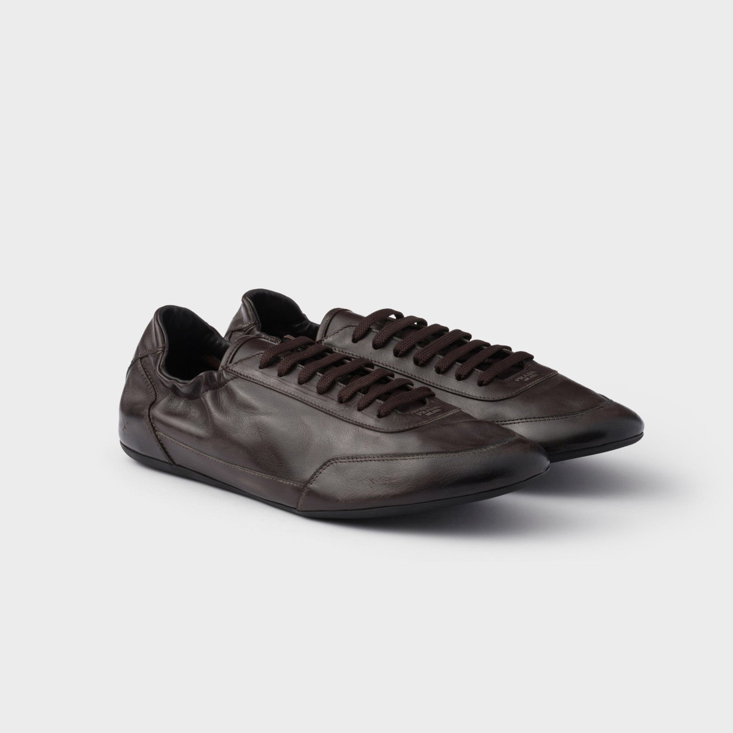 Prada Men's And Women's Spring/fall Fashion Classic Round Toe Lace Up Solid Color Leather Low Top Flat Sneakers Shoes #79215