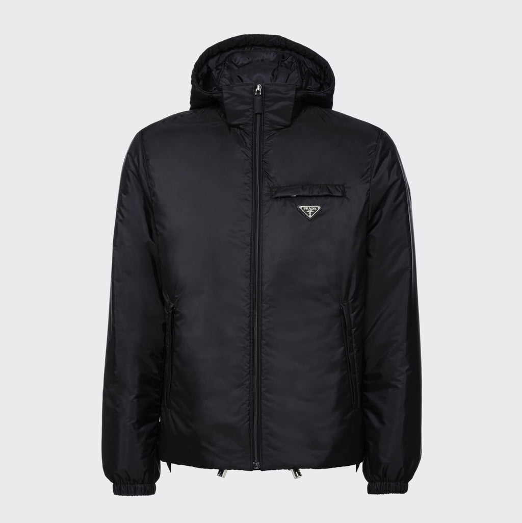 Prada Men's Autumn and Winter Solid Color Single Breasted Hooded Nylon Puffer Down Long Sleeve Jacket #73912