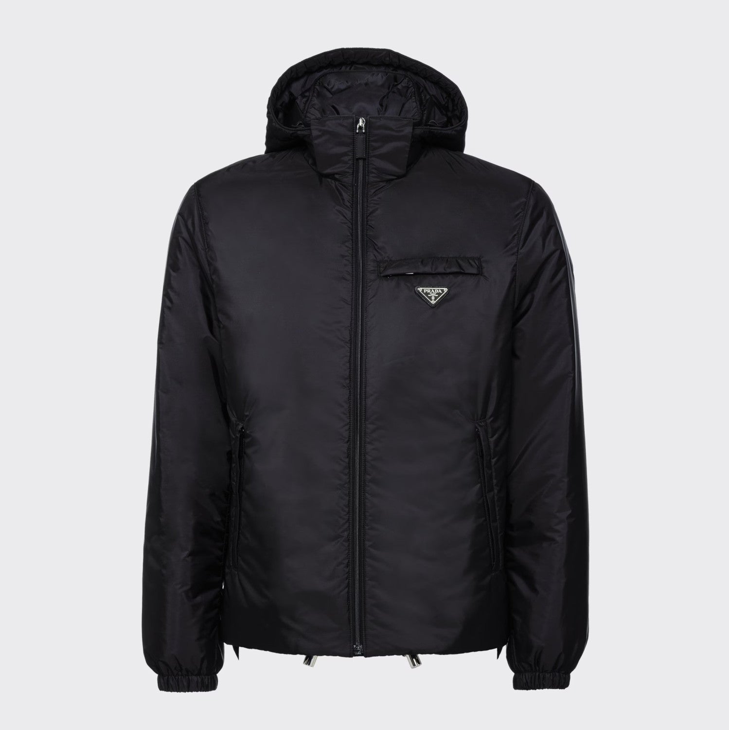 Prada Men's Autumn and Winter Solid Color Single Breasted Hooded Nylon Puffer Down Long Sleeve Jacket #73912